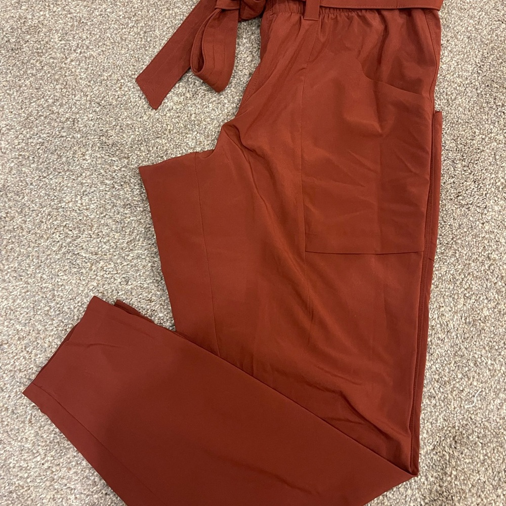 Athleta Brown Track Pants with Relaxed Fit and Tie Waist